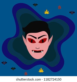 Halloween Autumn Fall Leaves Mask Dracula Bat Vector