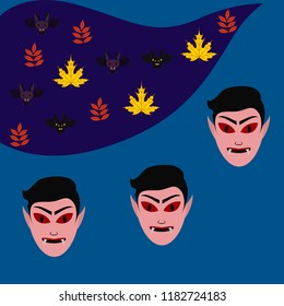 Halloween Autumn Fall Leaves Mask Dracula Bat Vector