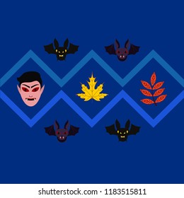 Halloween Autumn Fall Leaves Mask Dracula Bat Vector