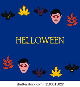 Halloween Autumn Fall Leaves Mask Dracula Bat Vector
