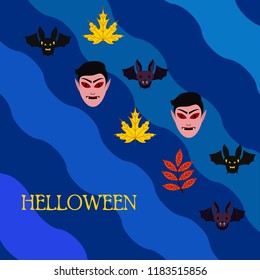 Halloween Autumn Fall Leaves Mask Dracula Bat Vector