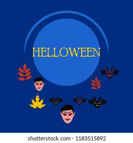 Halloween Autumn Fall Leaves Mask Dracula Bat Vector