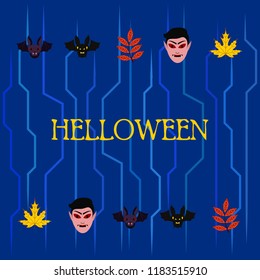 Halloween Autumn Fall Leaves Mask Dracula Bat Vector