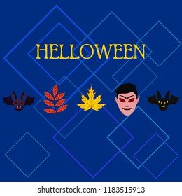 Halloween Autumn Fall Leaves Mask Dracula Bat Vector