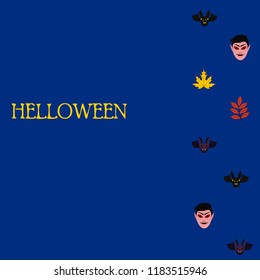 Halloween Autumn Fall Leaves Mask Dracula Bat Vector