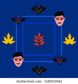 Halloween Autumn Fall Leaves Mask Dracula Bat Vector