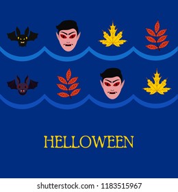 Halloween Autumn Fall Leaves Mask Dracula Bat Vector