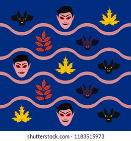 Halloween Autumn Fall Leaves Mask Dracula Bat Vector