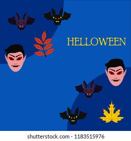 Halloween Autumn Fall Leaves Mask Dracula Bat Vector