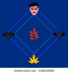 Halloween Autumn Fall Leaves Mask Dracula Bat Vector