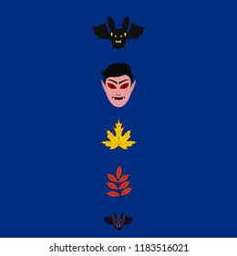 Halloween Autumn Fall Leaves Mask Dracula Bat Vector