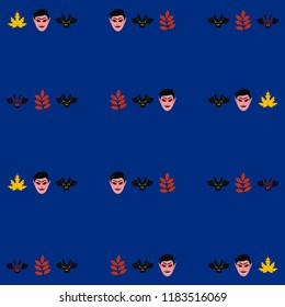 Halloween Autumn Fall Leaves Mask Dracula Bat Vector