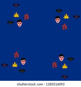 Halloween Autumn Fall Leaves Mask Dracula Bat Vector