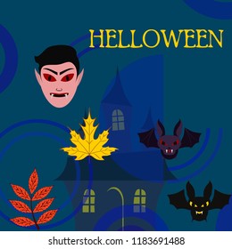 Halloween Autumn Fall Leaves Mask Dracula Bat Vector