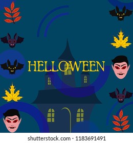 Halloween Autumn Fall Leaves Mask Dracula Bat Vector