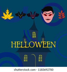 Halloween Autumn Fall Leaves Mask Dracula Bat Vector