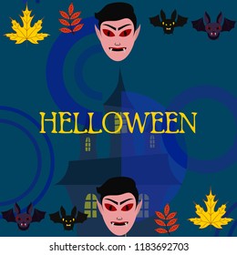 Halloween Autumn Fall Leaves Mask Dracula Bat Vector
