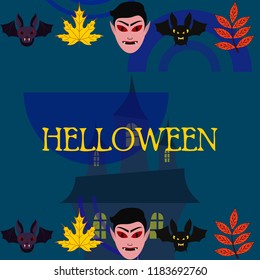 Halloween Autumn Fall Leaves Mask Dracula Bat Vector