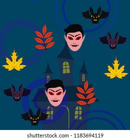 Halloween Autumn Fall Leaves Mask Dracula Bat Vector