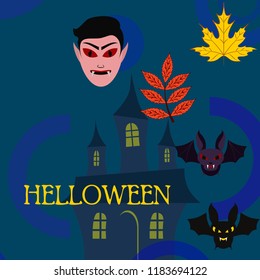 Halloween Autumn Fall Leaves Mask Dracula Bat Vector