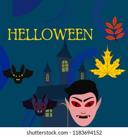 Halloween Autumn Fall Leaves Mask Dracula Bat Vector