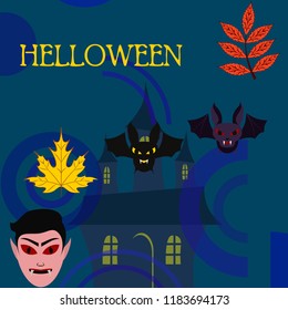 Halloween Autumn Fall Leaves Mask Dracula Bat Vector