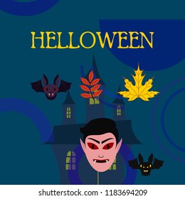 Halloween Autumn Fall Leaves Mask Dracula Bat Vector