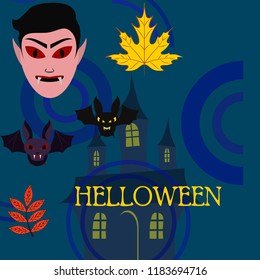 Halloween Autumn Fall Leaves Mask Dracula Bat Vector