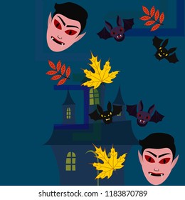 Halloween Autumn Fall Leaves Mask Dracula Bat Vector