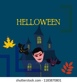 Halloween Autumn Fall Leaves Mask Dracula Bat Vector