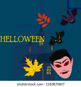 Halloween Autumn Fall Leaves Mask Dracula Bat Vector
