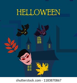 Halloween Autumn Fall Leaves Mask Dracula Bat Vector