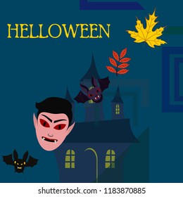 Halloween Autumn Fall Leaves Mask Dracula Bat Vector