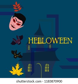 Halloween Autumn Fall Leaves Mask Dracula Bat Vector