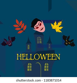 Halloween Autumn Fall Leaves Mask Dracula Bat Vector