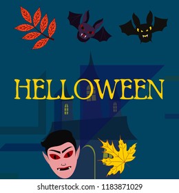 Halloween Autumn Fall Leaves Mask Dracula Bat Vector