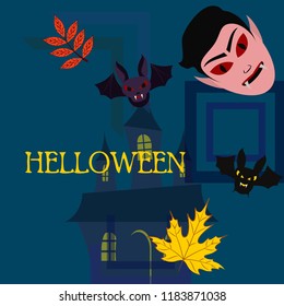 Halloween Autumn Fall Leaves Mask Dracula Bat Vector