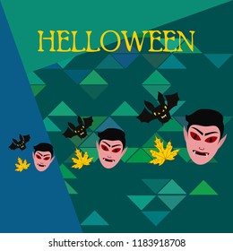 Halloween Autumn Fall Leaves Mask Dracula Bat Vector