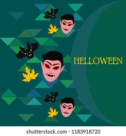 Halloween Autumn Fall Leaves Mask Dracula Bat Vector