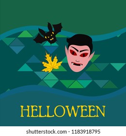 Halloween Autumn Fall Leaves Mask Dracula Bat Vector