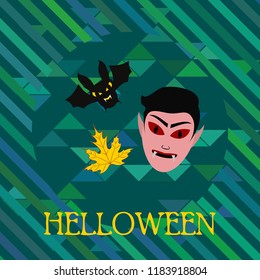 Halloween Autumn Fall Leaves Mask Dracula Bat Vector