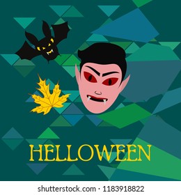 Halloween Autumn Fall Leaves Mask Dracula Bat Vector