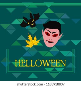 Halloween Autumn Fall Leaves Mask Dracula Bat Vector