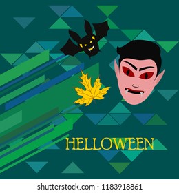 Halloween Autumn Fall Leaves Mask Dracula Bat Vector