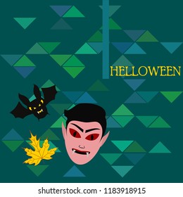 Halloween Autumn Fall Leaves Mask Dracula Bat Vector