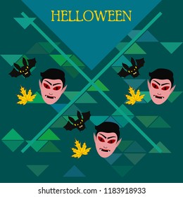 Halloween Autumn Fall Leaves Mask Dracula Bat Vector