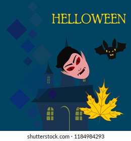 Halloween Autumn Fall Leaves Mask Dracula Bat Vector
