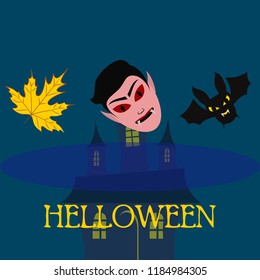 Halloween Autumn Fall Leaves Mask Dracula Bat Vector