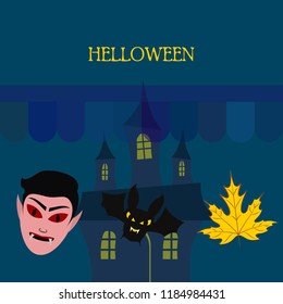 Halloween Autumn Fall Leaves Mask Dracula Bat Vector