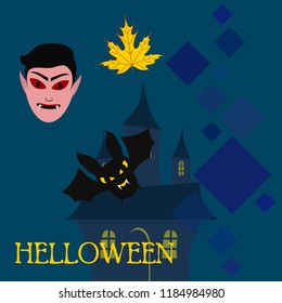 Halloween Autumn Fall Leaves Mask Dracula Bat Vector